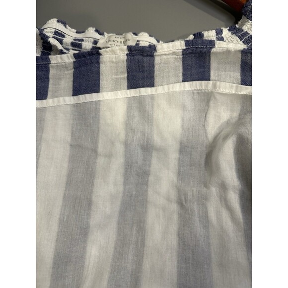 Lucky Brand Top Shirt Womens‎ Medium White Blue Striped Smocking Tunic Bell - Picture 7 of 7